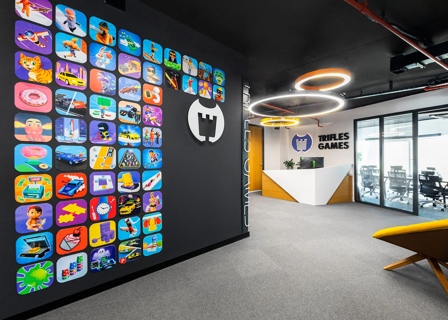 Trifles Games studio in Istanbul, game wall in the lobby